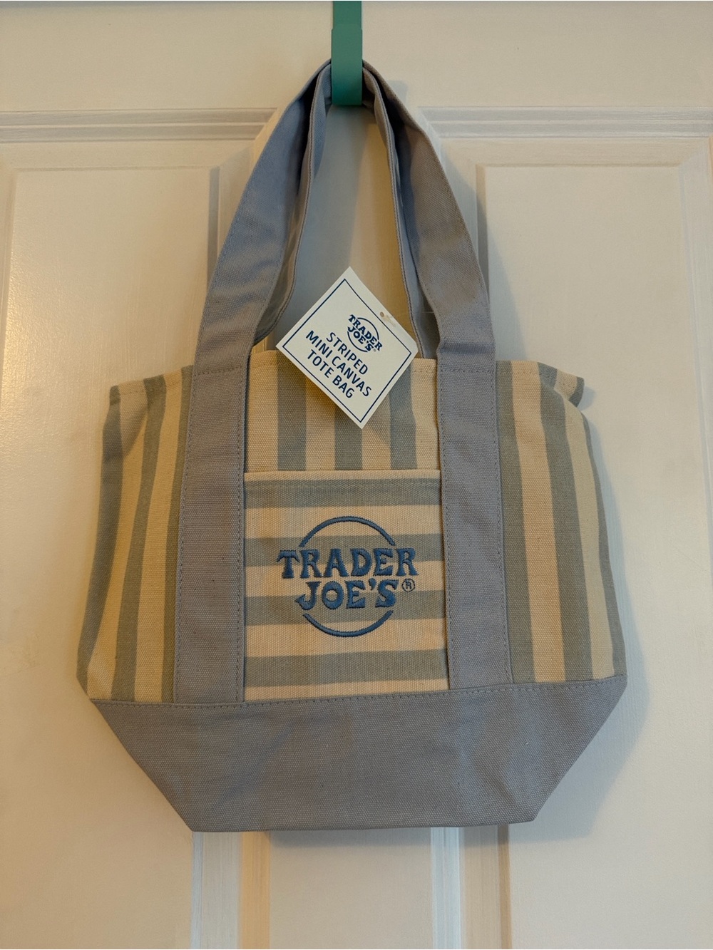 Trader Joe's Blue & Cream Striped Mini Tote Bag